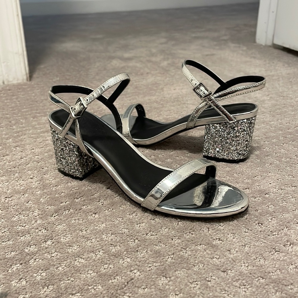 ASOS Silver Glitter block heels